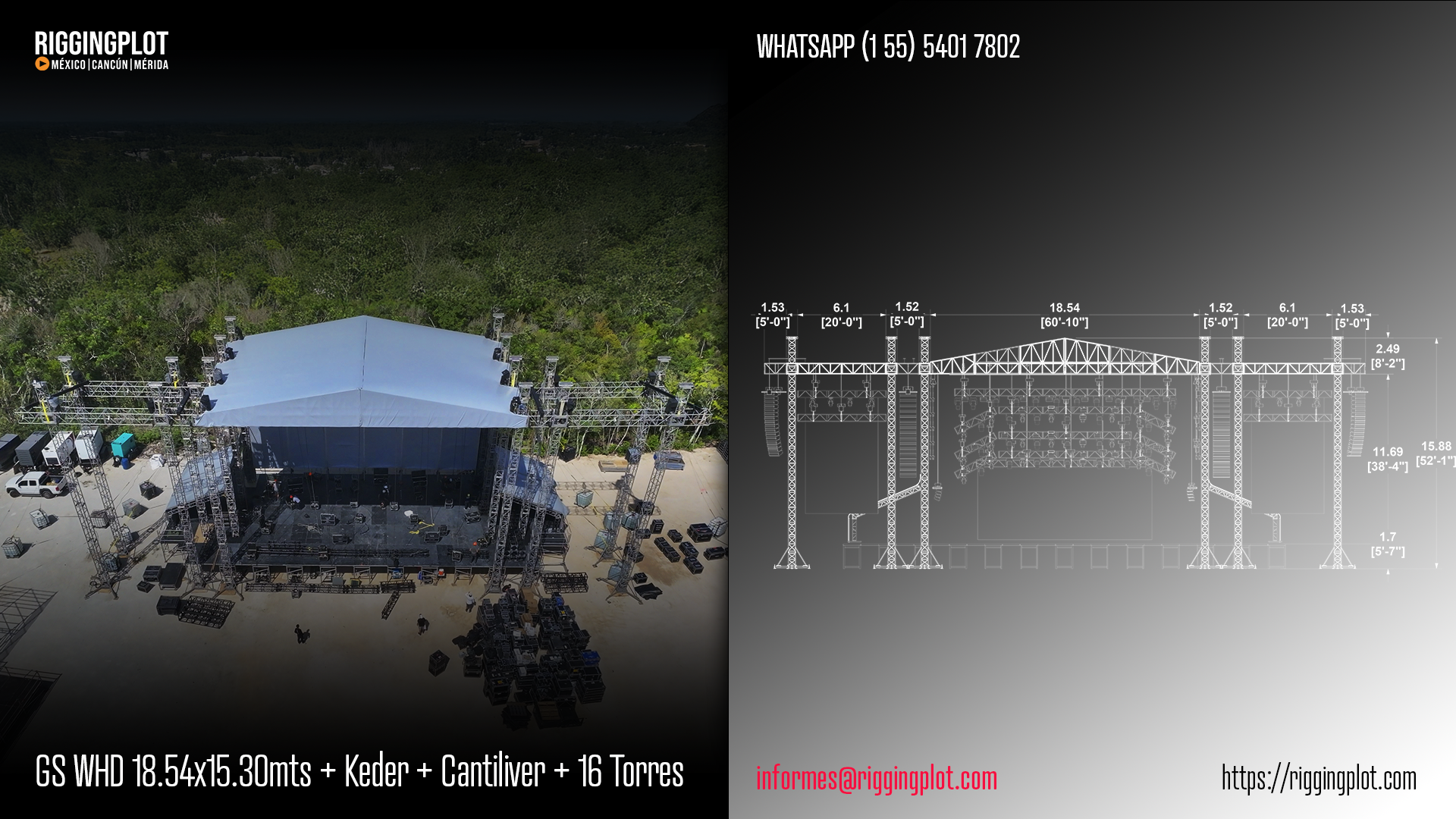 RENTA DE GROUND SUPPORT WHD 18.50X12.20MTS CON CANTILIVER DE 16 TORRES MÉRIDA